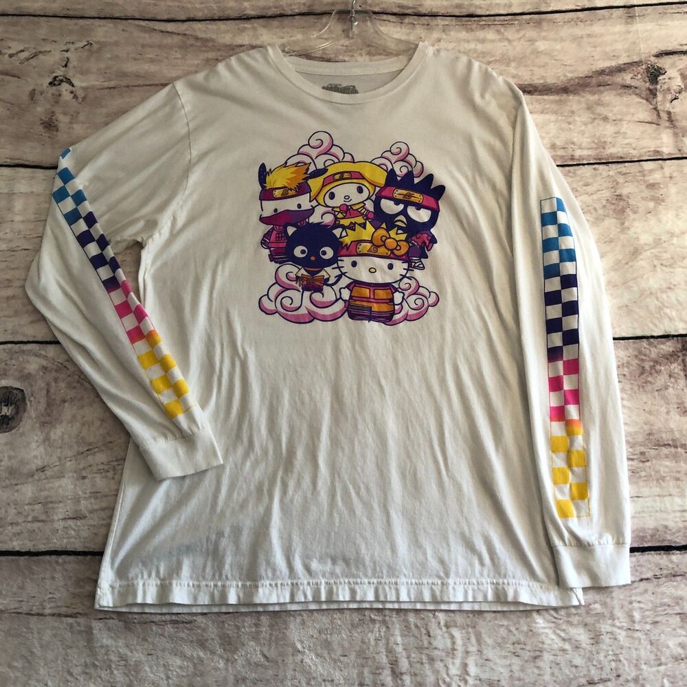 Naruto Shippuden x Hello Kitty & Friends Shirt Mens L White Cotton Long Sleeve